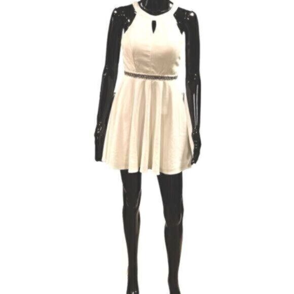 Emerald Sundae white halter top dress w/black & white rhinestones around waist s - Picture 1 of 12